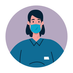 Woman avatar with medical mask vector design