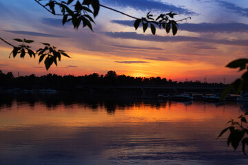 Stunning sunset landscape of a Dniaper river