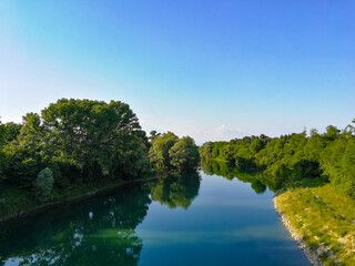 View on the Brenta river at the town of Curtarolo, Veneto - Italy
