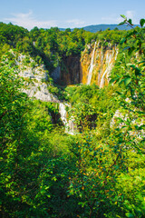 Picturesque landscape at Plitvice Lakes National Park in Croatia.