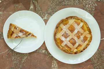 Close up to a napolitan pastiera, tipical easter sweet. 