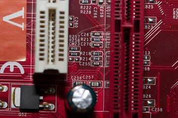 Closeup of electronic circuit board or PCB printed circuit board