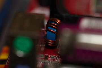 Closeup of electronic circuit board or PCB printed circuit board