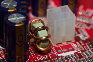 Closeup of electronic circuit board or PCB printed circuit board