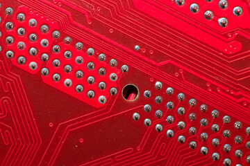 Closeup of electronic circuit board or PCB printed circuit board