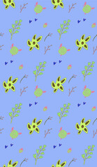Fototapeta na wymiar Bright color beautiful background. Tileable images from colors and herbs. Summer theme pattern. 