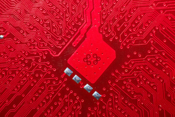 Closeup of electronic circuit board or PCB printed circuit board