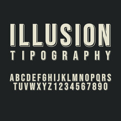Typography Illusion Alphabet Style. Decorative Typeset Modern Font. Letters and Numbers Design Set.