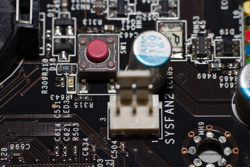 Closeup of electronic circuit board or PCB printed circuit board