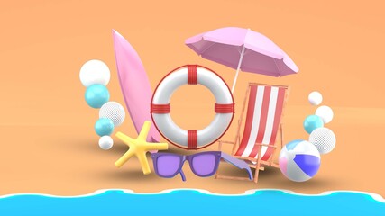 beach element Surrounded by colorful balls on the beach.-3d rendering..
