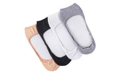 Women's socks, footprints in the layout on a white background isolated