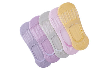 Women's socks, footprints in the layout on a white background isolated