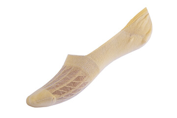 Women's socks on the foot on a white background are isolated
