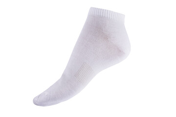 Men's socks on the foot on a white background isolated