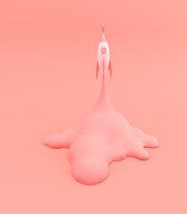 Launching a  pink rocket into pink background/3d rendering.