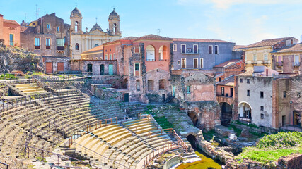Ancient roman theater in Catania, Italy - obrazy, fototapety, plakaty