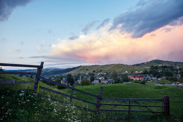 Views of the Carpathians - this is a beautiful country in the mountains of the Carpathians after sunset. Carpathians are located in Ukraine. In the Carpathians, beautiful nature.