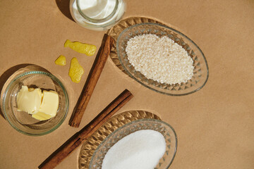 ingredients for preparing rice pudding