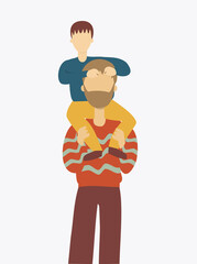 Illustration of father carrying his son on shoulders