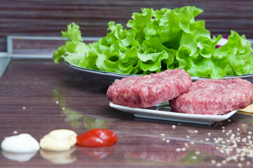 meat, salad, sauce and sesame