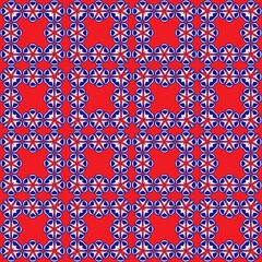 abstract floral seamless pattern, oriental kaleidoscope print, red background