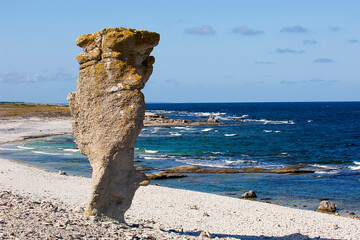 The beautiful Limestone stacks on the island of Gotland in The Baltic Sea, Sweden
