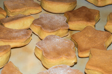 Homemade cookies in the shape of stars and the moon