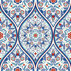 Seamless turkish colorful patchwork. Eastern floral pattern can be used for ceramic tile, wallpaper, linoleum, textile, web page background