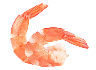 Steamed tiger shrimps isolated on a white background. Red boiled prawns or tiger shrimps.