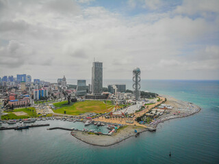 Fototapeta premium Aerial view of Batumi, Georgia marina and city center