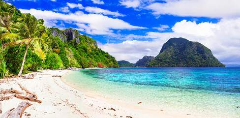 Tropical nature and  exotic wild beauty of unique Palawan island. Magical El Nido. Philippines. Island hopping