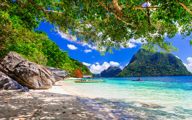 Tropical paradise scenery - wild beauty of Palawan. Splendid small islands of Elnido. Philippines,...