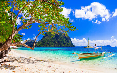 Paradise nature and  exotic wild beauty of unique Palawan island. Magical El Nido. Philippines. Island hopping