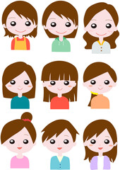 シンプルな女性9人セットイラスト
