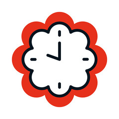clock in flower shape icon, half line half color style