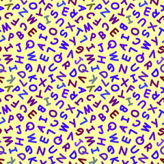 Uppercase English letters seamless pattern. Print on baby fabric, bed. Vector stock illustration eps 10.