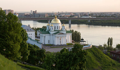 Fototapeta na wymiar Nizhny Novgorod. View of the Annunciation Monastery at sunset with beautiful sky