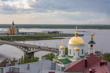 Nizhny Novgorod. Beautiful evening and sunset overlooking the Pohvaly descent and the Annunciation Monastery