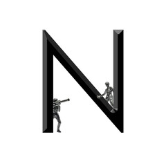 Alphabet N with soldier symbolising fight and war against something