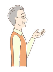 笑顔で手を差し出す男性の横顔