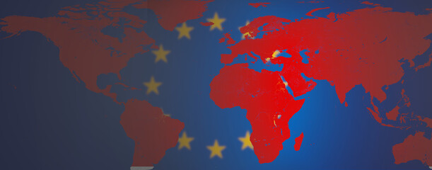 blurred background of Europe and red world map 3d-illustration background. elements of this image furnished by NASA