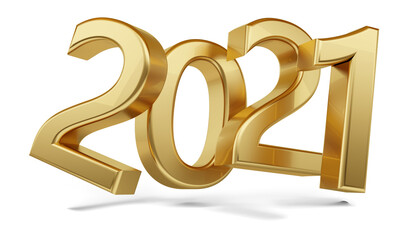2021 golden bold letters. year 2021 isolated on white 3d-illustration