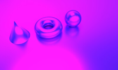 Shiny geometric gradient shapes. 3d rendering