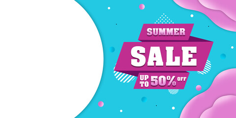 Modern summer sale banner template on blue background