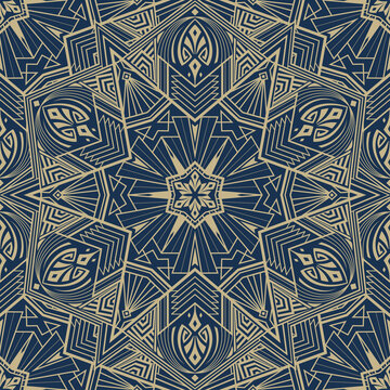 Seamless pattern in art deco style. Luxury gold background vector. Art deco mandala royal pattern seamless. Hand drawn oriental ornamental ethnic lace background
