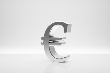 Obraz premium silver 3d euro symbol, conceptual image for finance and money, cgi