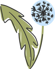 Dandelion flower childish vector illustration. Yellow flowers clip art elements isolated on white background.