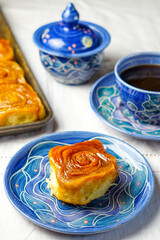 Sticky buns with coffee