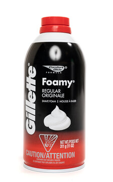 Millburn, New Jersey, USA - June 3, 2020: A Can Of Gilllette Foamy Shaving Cream On A White Background.