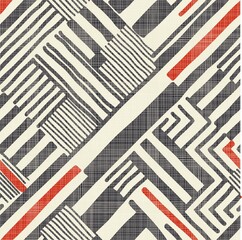 Seamless patchwork pattern from abstract doodles stripes. Hand drawn collage in black, red and beige. Vector illustration
